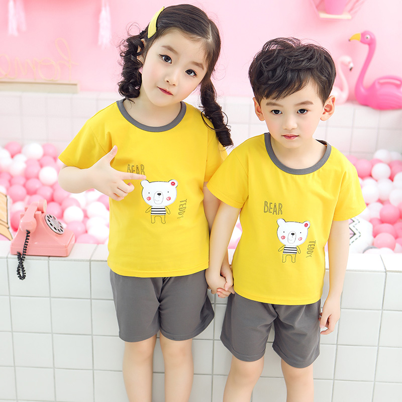 Summer 4 trẻ em ngắn tay bộ 5 cô gái bông 6 vừa và lớn cậu bé 7 chàng trai t-shirt 8 quần short cotton 3 phiên bản Hàn Quốc của triều 9 tuổi.