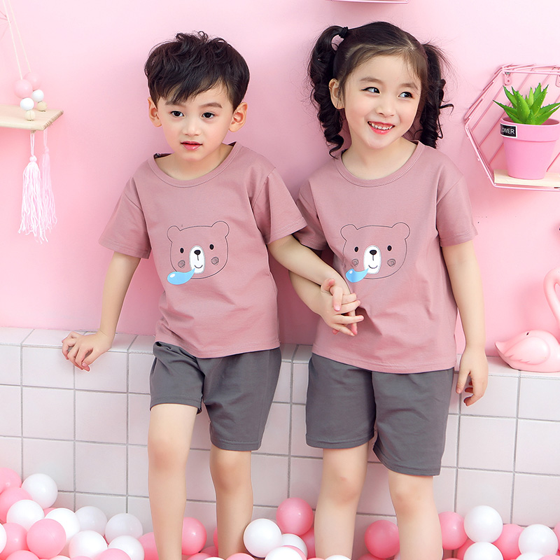 Summer 4 trẻ em ngắn tay bộ 5 cô gái bông 6 vừa và lớn cậu bé 7 chàng trai t-shirt 8 quần short cotton 3 phiên bản Hàn Quốc của triều 9 tuổi.