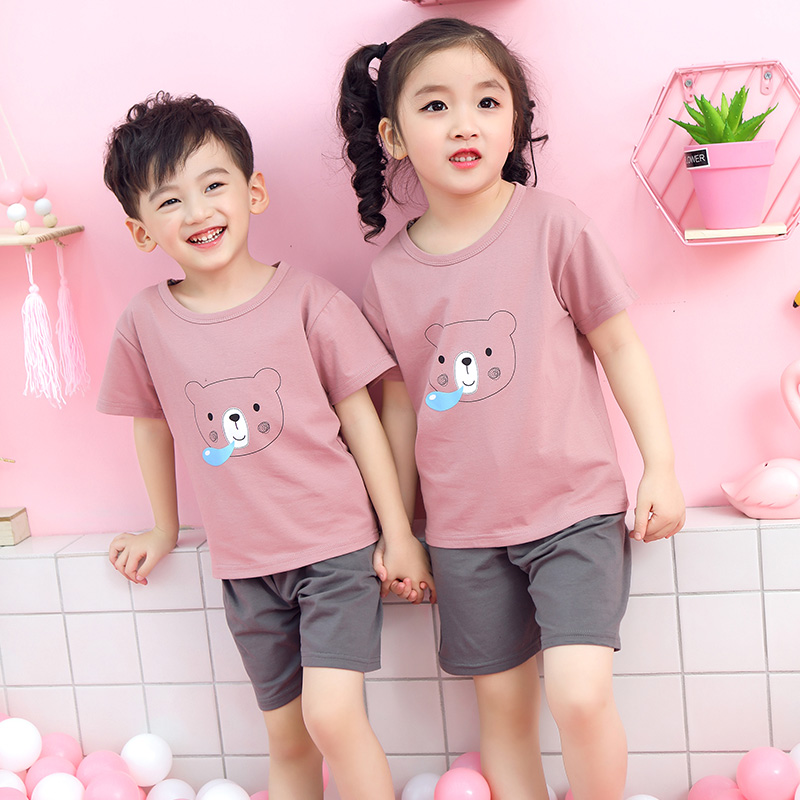 Summer 4 trẻ em ngắn tay bộ 5 cô gái bông 6 vừa và lớn cậu bé 7 chàng trai t-shirt 8 quần short cotton 3 phiên bản Hàn Quốc của triều 9 tuổi.