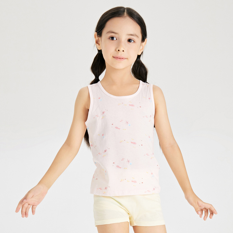 Purcotton Full Cotton Age Girl Knit Round Collar Vest 2 pieces PUD212004