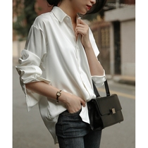 White shirt womens design sense niche fashion foreign style loose 2020 Summer thin versatile hanging silk silk satin top