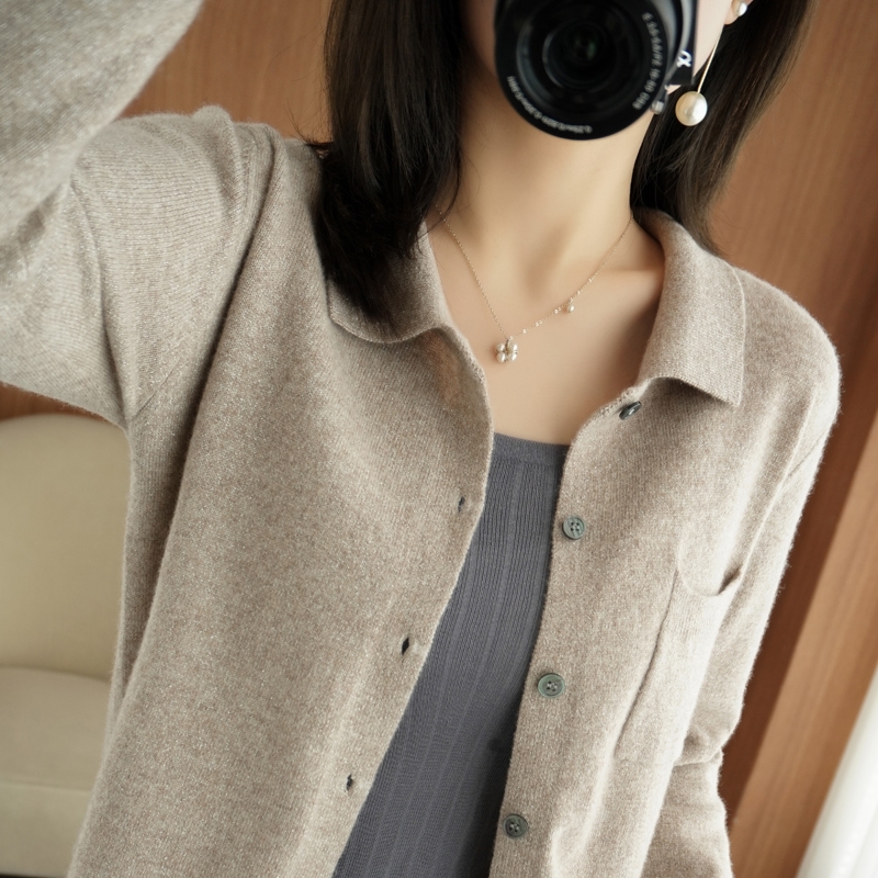 Cashmere cardiovert jacket woman 2021 Spring new Korean version 100 hitch loose goat sweatshirt long sleeve jacket needle-cardiovert blouse