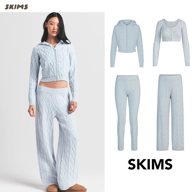 Authentic Skims Sweater Retro Twist Knit Jacket Long Pants Soft and Comfortable T-Shirt Long-Sleeve Hoodie Set for Women