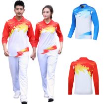 Autumn and winter New long sleeve volleyball suit suit mens sportswear long sleeve trousers badminton suit womens breathable quick dry printing number