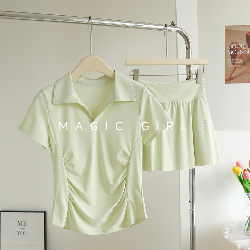 Tennis Sports Suit for Women, Summer Thin Style, Lapel Collar, Fitness Running, Slimming, Quick-Drying, Breathable, Stunning Badminton Outfit