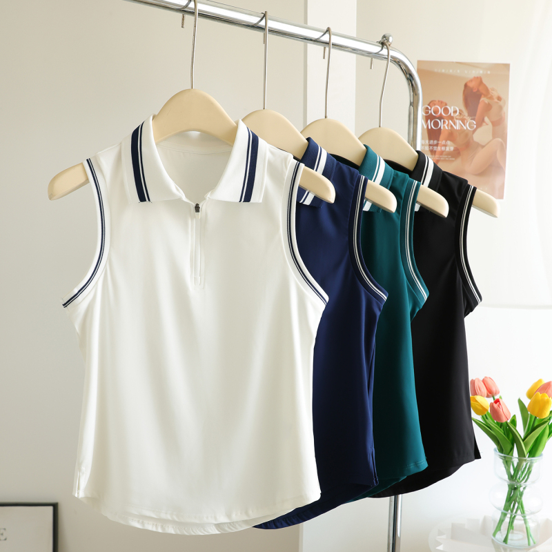 New Sports Vest for Women, Polo Collar, Sleeveless, Quick-Drying Running Fitness Top, Tennis and Badminton Wear, High-End Feel