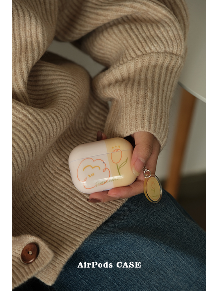 French tulip is suitable for air pods 12 generation headphones soft shell 3 pro cream yellow two piece protective suit full pack