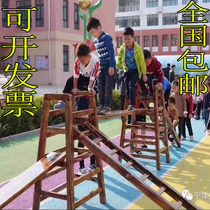 Kindergarten outdoor pine carbonized climbing ladder climbing frame Balance beam Childrens physical sensory training combination toy