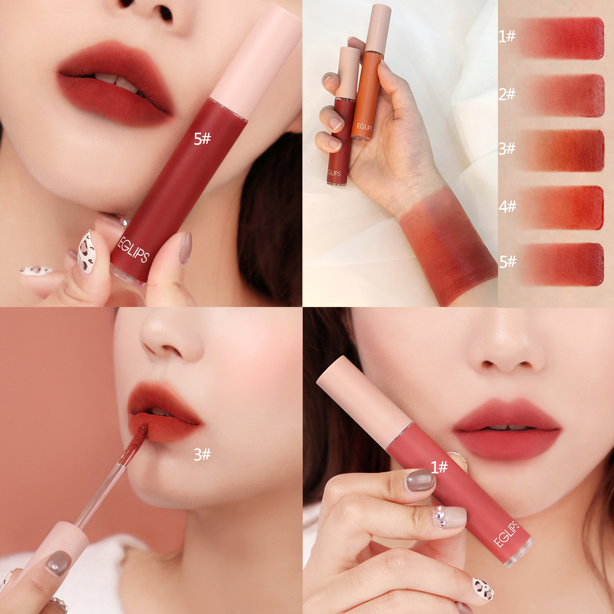 Eglips Days Goose Down Lip Glazed Retro Color Tomato Red Little Chili Brick Red Velvet Foggy Face Matt Velvet