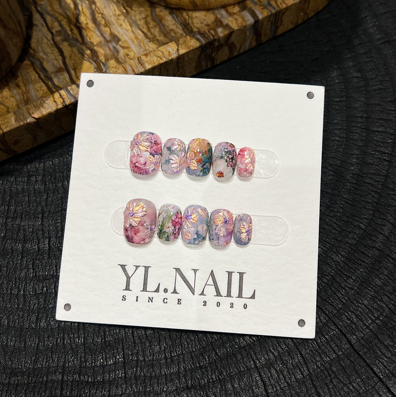 【Yl.Nail Sky Garden】Handmade Nail Art ins Unique Oil Painting Embossed Floral High-End Wearable Nails