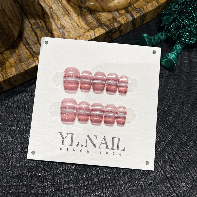 【Yl.Nail Rose Galaxy Star】Handmade Nail Tips ins Unique Star Horizontal Line Cat Eye Brightening Wearable Nails