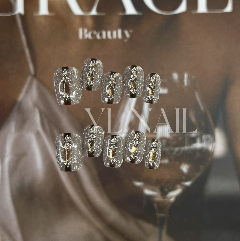 【Yl.Nail Galaxy Traveler】Handmade Nail Tips ins Unique Crushed Diamond Cat Eye Shrimp Line Rhinestone Wearable Nails 【Yl.Nail Galaxy Traveler】Handmade Nail Tips ins Unique Crushed Diamond Cat Eye Shrimp Line Rhinestone Wearable Nails