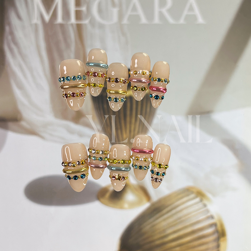 【Yl.Nail Law of Gravity】Handmade Nail Tips ins Unique Vintage Colorful Line Rhinestone Wearable Nails 【Yl.Nail Law of Gravity】Handmade Nail Tips ins Unique Vintage Colorful Line Rhinestone Wearable Nails