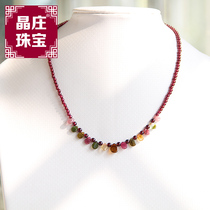 Natural wine red garnet tourmaline necklace female ethnic style fashion jewelry water drop princess chain crystal jewelry