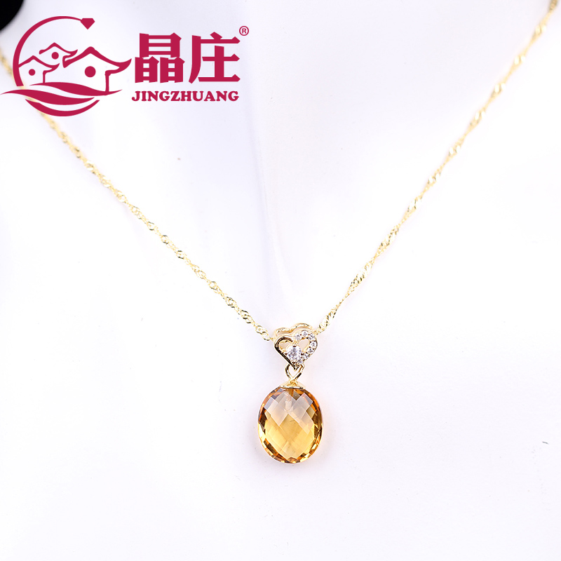 New products natural yellow crystal pendant s925 silver 24 K gold necklace for the gold - yellow high - sensation niche design