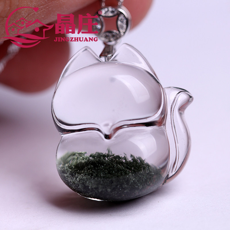 Collection Grade Natural Green Ghost Small Fox pendant female Merchants Bills Peach Blossom Basil Crystal Necklace Polyppot Pendant