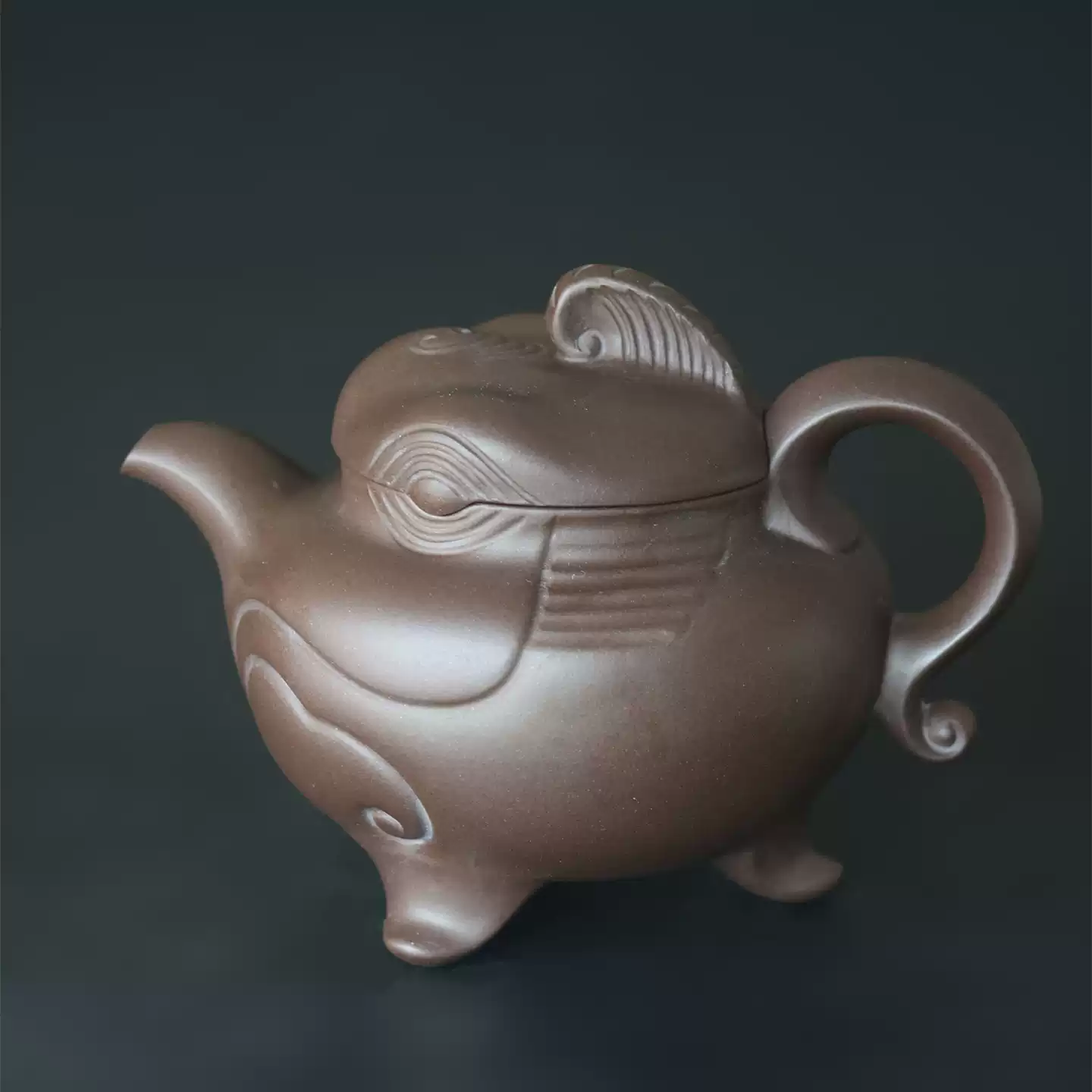 中国茶器 紫砂壺 宜興 在銘 朱泥 菊形 急須 底款：顧景舟 中国茶器
