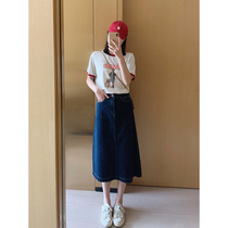 Big Ding homemade denim skirt women 2021 summer thin primary color high waist slim straight tube A- shaped split skirt