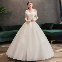 Wedding dress female 2021 new bride little man trailing luxury forest department shaking sound with the same French princess one shoulder light