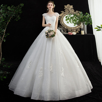 Fa-style main wedding dress with a shoulder 2022 new bridal temperament dress female lace minimalist light sensuns superfairy dream