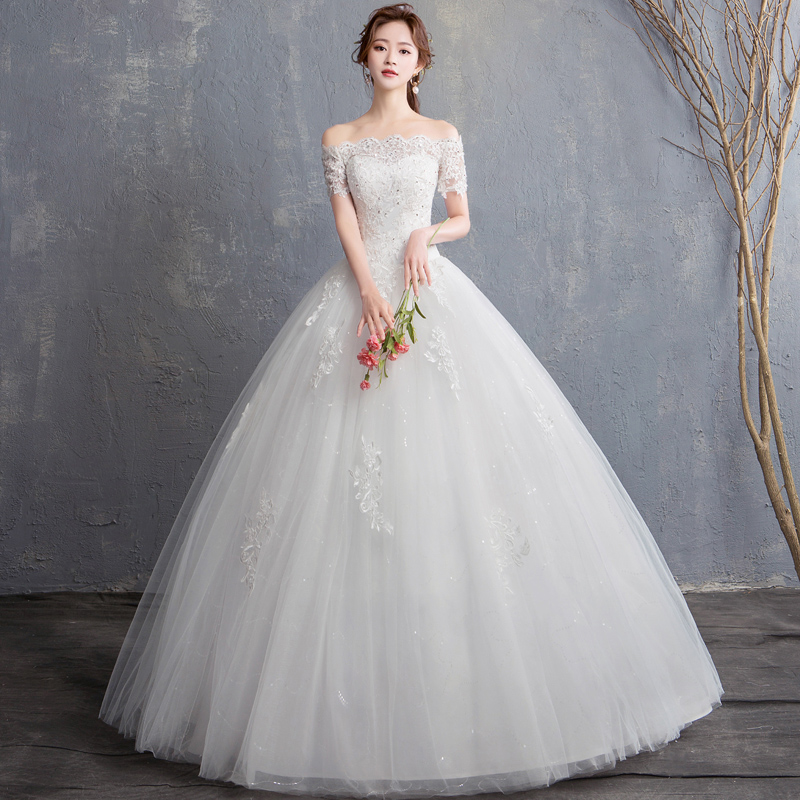 Wedding dress 2021 new summer one-word shoulder bride wedding forest department princess thin simple main yarn woman