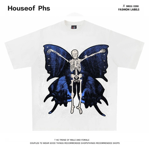 Butterfly, ретро скелет с бабочкой, в американском стиле, свободный крой