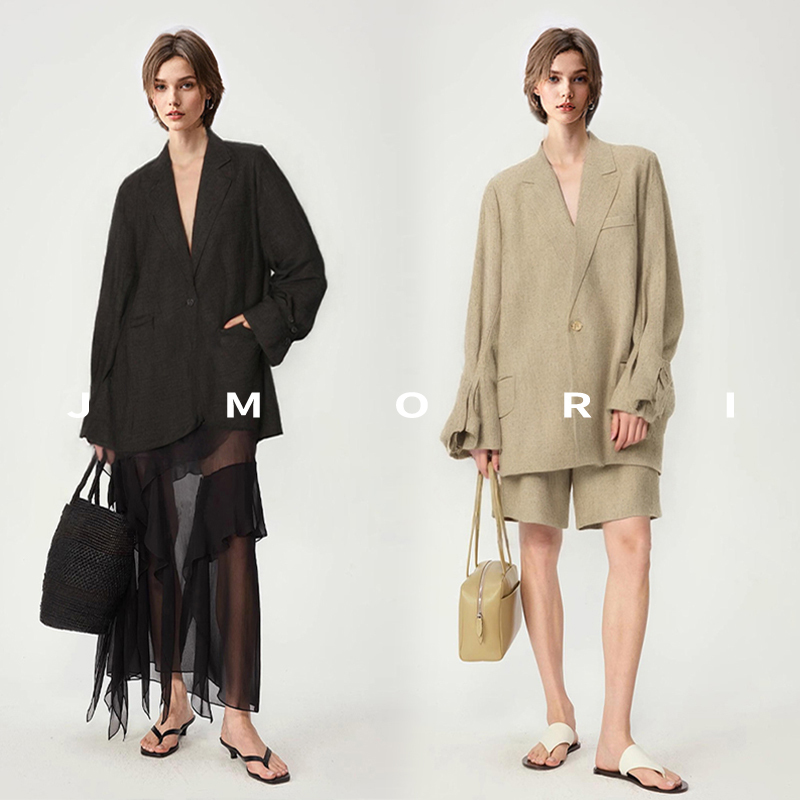 I Jmori Simple Long-Sleeved Solid Color Linen Suit for Women, Mid-Length, New Autumn Style, Plus Size Loose Blazer Jacket I Jmori Simple Long-Sleeved Solid Color Linen Suit for Women, Mid-Length, New Autumn Style, Plus Size Loose Blazer Jacket