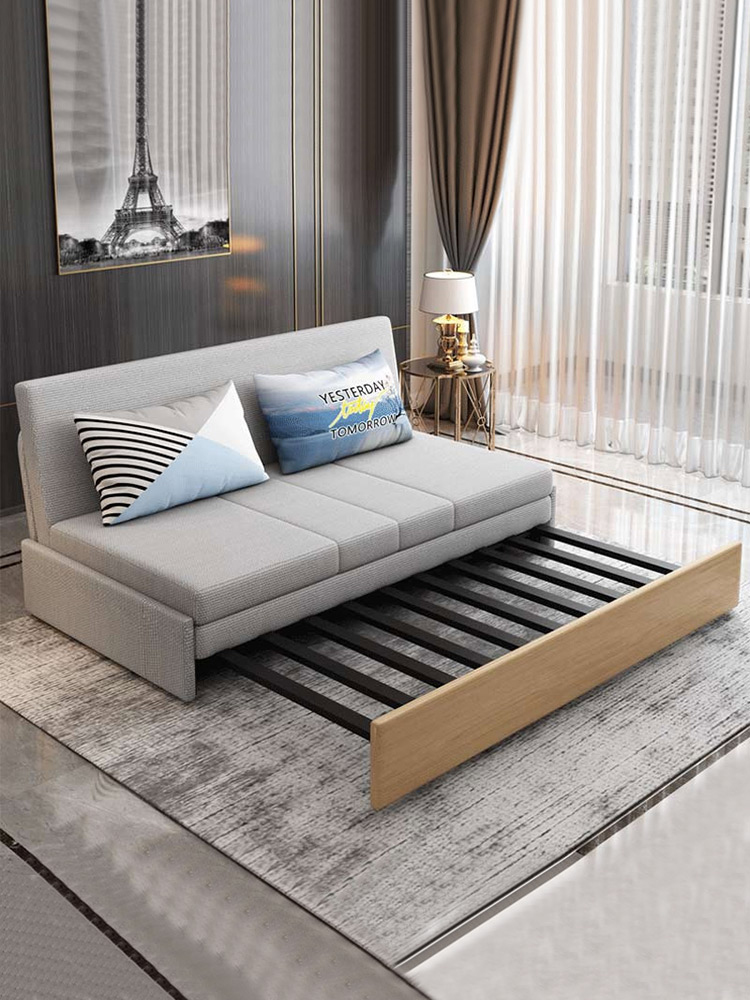 Sofa bed dual-purpose living room multi-functional small apartment fabric simple sofa bed solid wood foldable 1 5 meters double