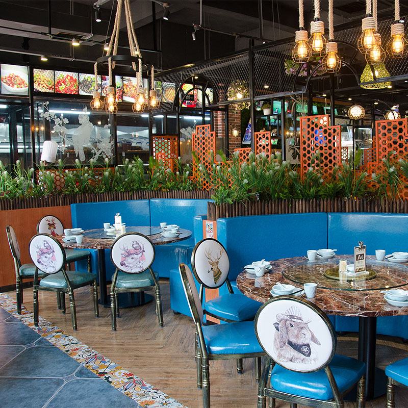 Industrial style theme restaurant tables and chairs fashion barbecue shop restaurant buffet hot pot snack bar wrought iron table and chair combination