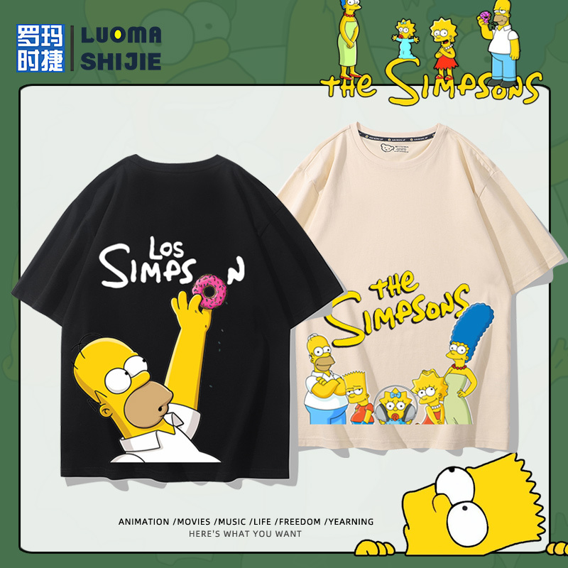 The Simpsons Joint Short-Sleeved T-Shirt for Men and Women Pure Cotton Loose Half-Sleeved 202 Couple Design Trendy Brand Versatile