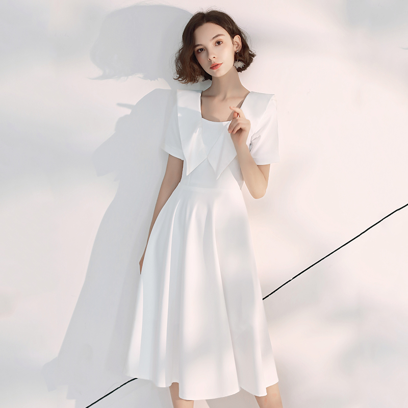 White small evening dress 2022 new normal times can be worn by students'artistes' bar mitzka-bar mitzka