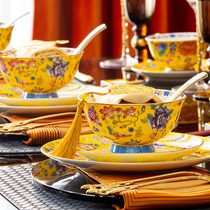 Jingdezhen Ceramic Ware Dishes Suit Home Enamel Color Bone China Porcelaine Cutlery Bowls Tray Chopsticks Combined Chinese Qiao relocaliser les cadeaux