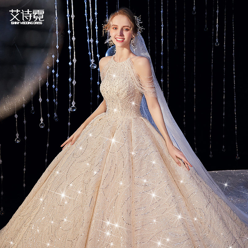 Wedding dress 2023 new trailing retro temperament luxury rework bridal gown minimalist palace-style texture main yarn 