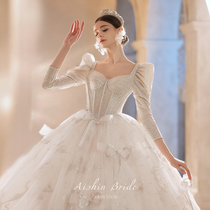 Mooring wedding dress 2022 new trailing bridal court windy style two wearing bubble sleeves high-end extravagant temperament