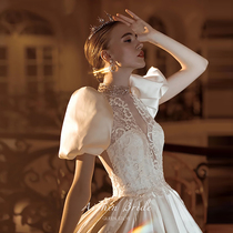 Epic Neon Night of the Night satin main wedding dress 2021 new bridal temperament palace wind tug out the door yarn summer