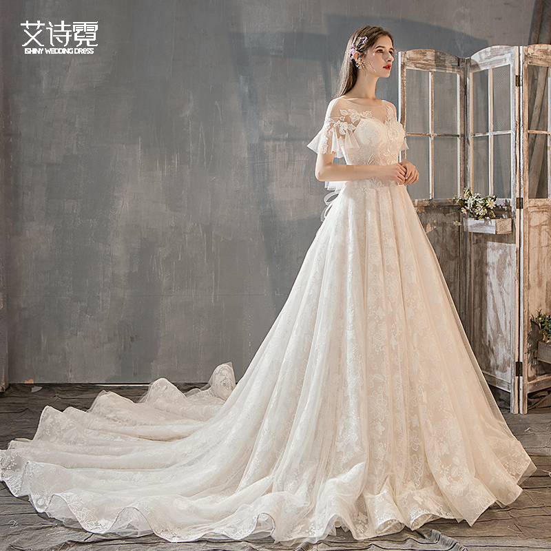 French light main wedding dress 202021 new forest bride trailing super fairy Hepburn small man simple temperament fantasy