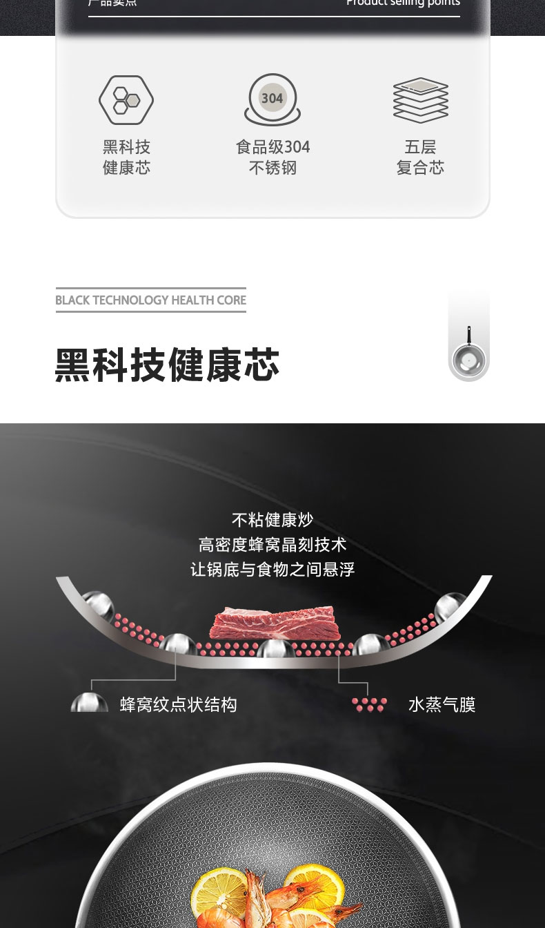 Midea 美的 喆物 304不锈钢蜂窝纹不粘锅炒锅 30cm 图2