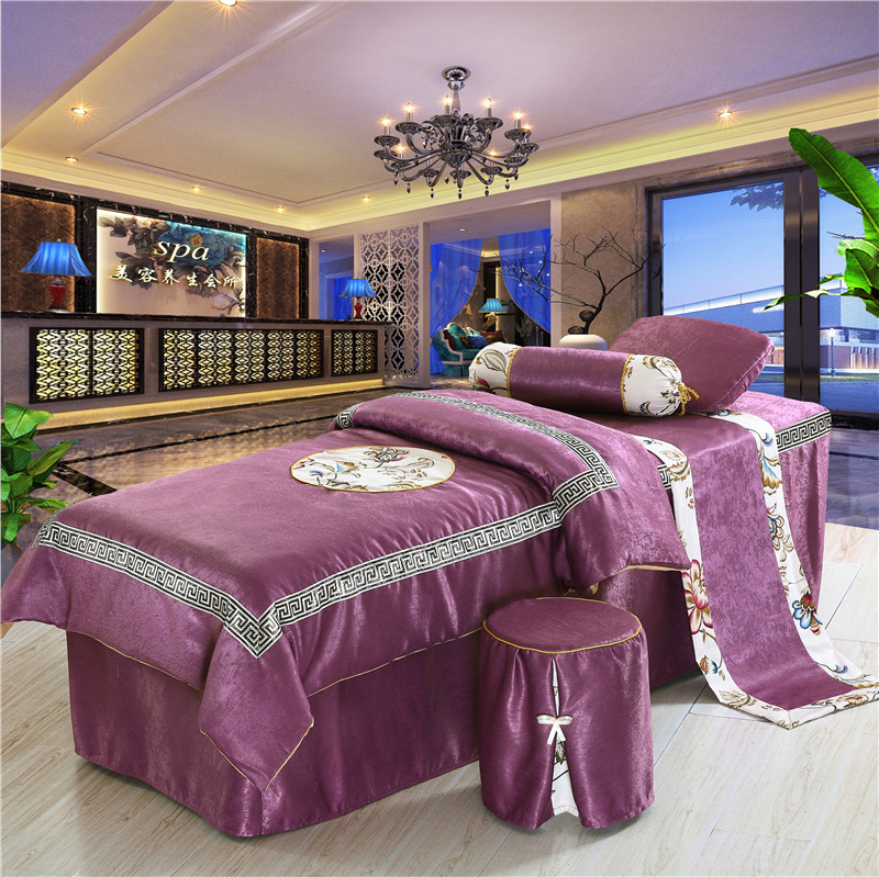 Blossom Rich Crystal Velvet Four Seasons Universal Beauty Bed Four-piece Set Bedspread Quilt Cover Stool Set with Quilt Core