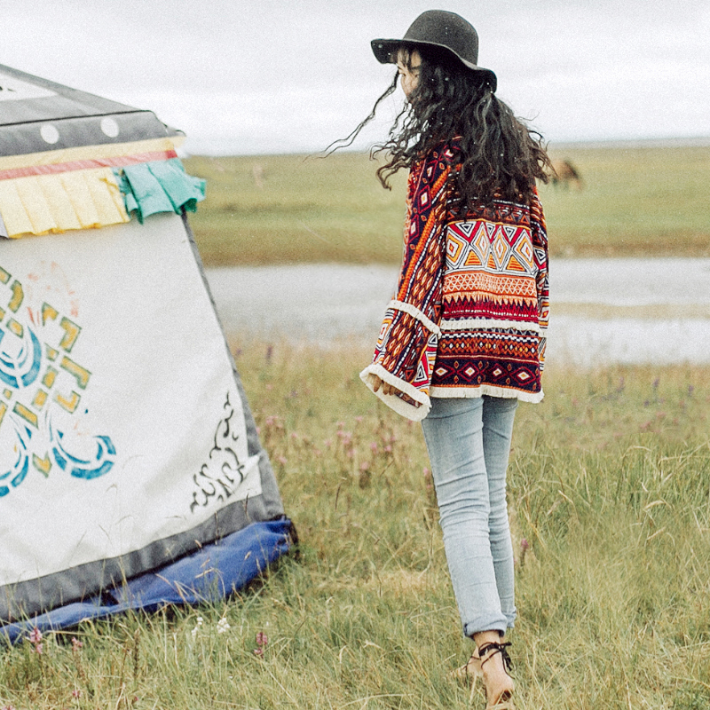 Yunnan Qinghai Lake Tourism Women's Clothing Cardiovert Hood National Wind Sunscreen Cloak shawl Stream su Short coat outer cover New