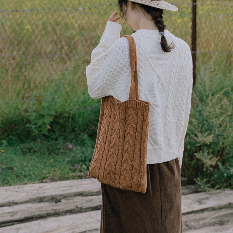 Dream Matu Winter Day Ensemble Single Shoulder Bag Daily Carry Knit Diagonal Satchel Art Retro Bag Women's Department 100 lap