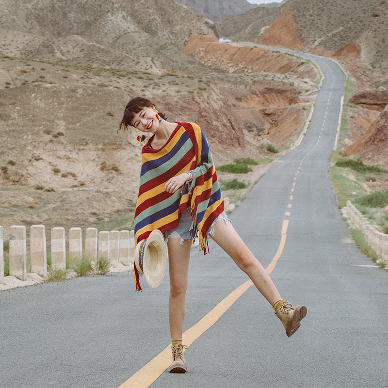 Northwest Tibet travel pullover sweater warm sweater desert photo ethnic wind shawl cloak cloak