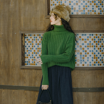 Dreams horse high collar sweater 2021 autumn and winter retro feel the sweatshirt lazy ethos wearing a green blouse