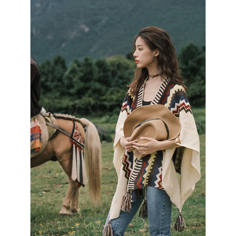 Bohemian wind flow Su cape knit warm Yunnan Great Northwest Xinjiang Travel scarves for ethnic wind-Taobao