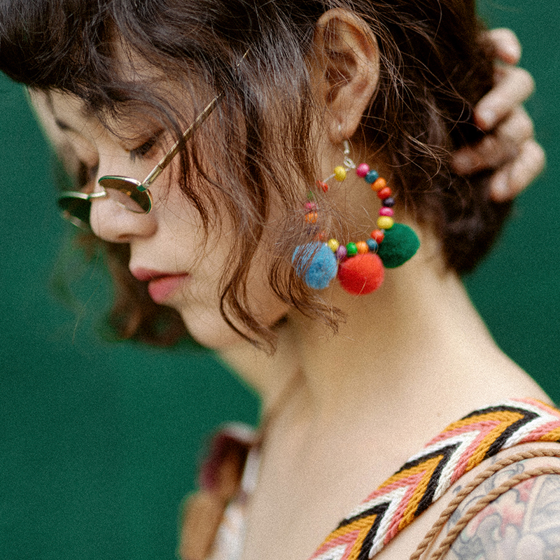 Dream horse women's clothing girl heart thin color candy color cute plush fluffy ball earrings big ball earrings