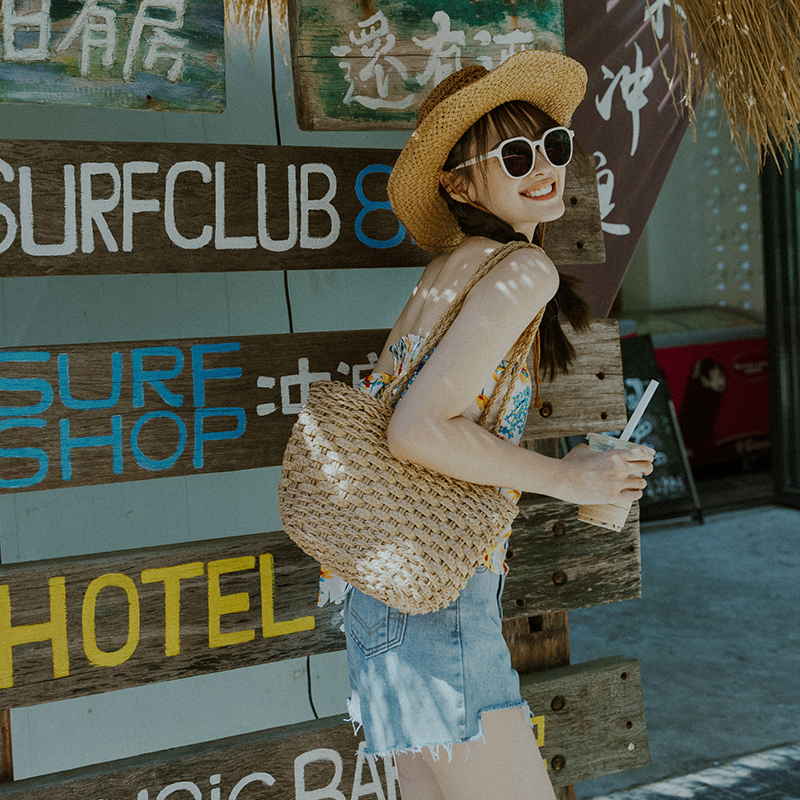 Braided bag female summer beach vacation messenger bag wind straw woven bag wild portable retro picnic shoulder bag