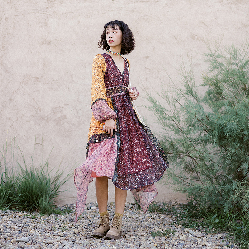 New holiday wind dress super fairy bohemian dress floral seaside desert Moroccan national wind autumn dress
