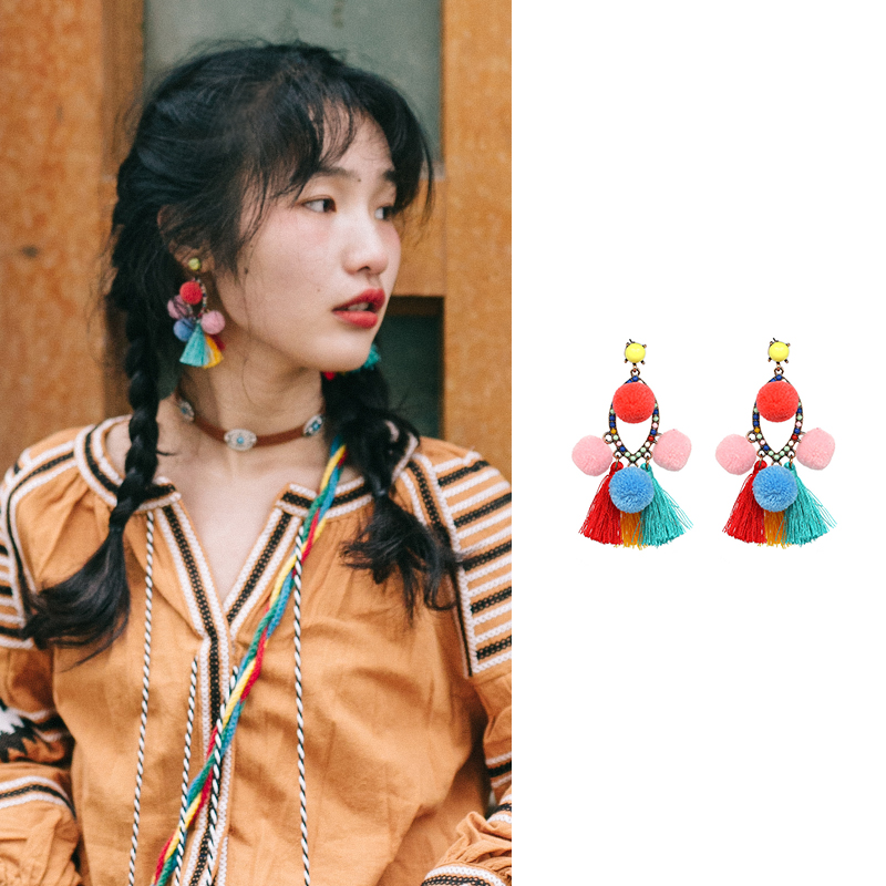 Dream Horse Travel Women's Clothing Accessories Color Streaming Suearrings Bohemian Exaggerated Ornament Holiday National Wind Ear Accessories