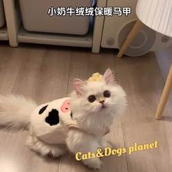 Autumn and Winter Warm and Cold-Proof Fleece-Lined Thickened Blue and Gold Bichon Pet Dog Vest, Super Cute and Adorable Cow Cat Clothes