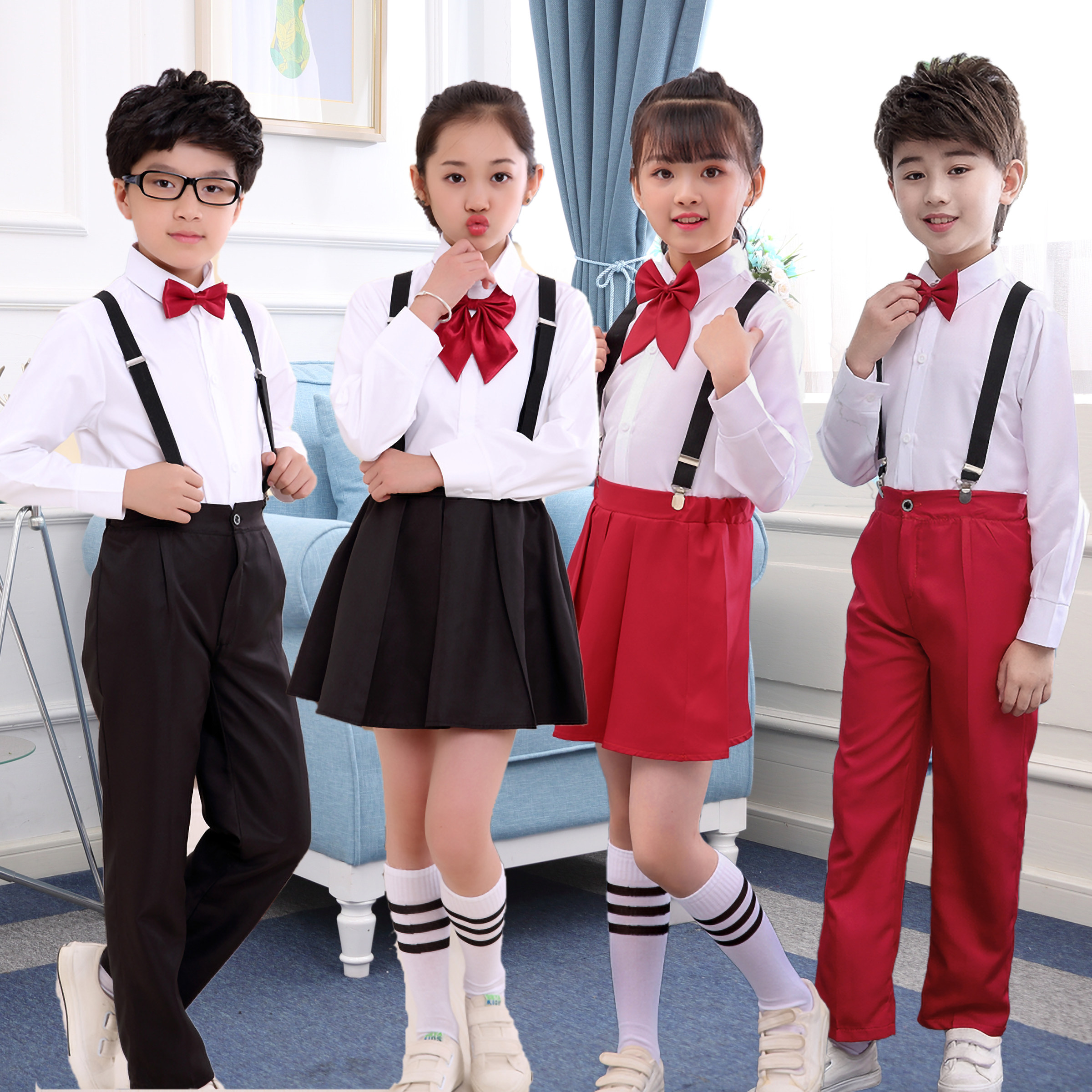Children's dress suit kindergarten graduation show strap pants elementary school chorus 61 children performing clothing