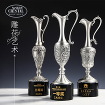 Creative Enterprise Competition Awards Carved Trophy Customized Metal Design Annual Meeting Ancient Tin Vase Souvenirs